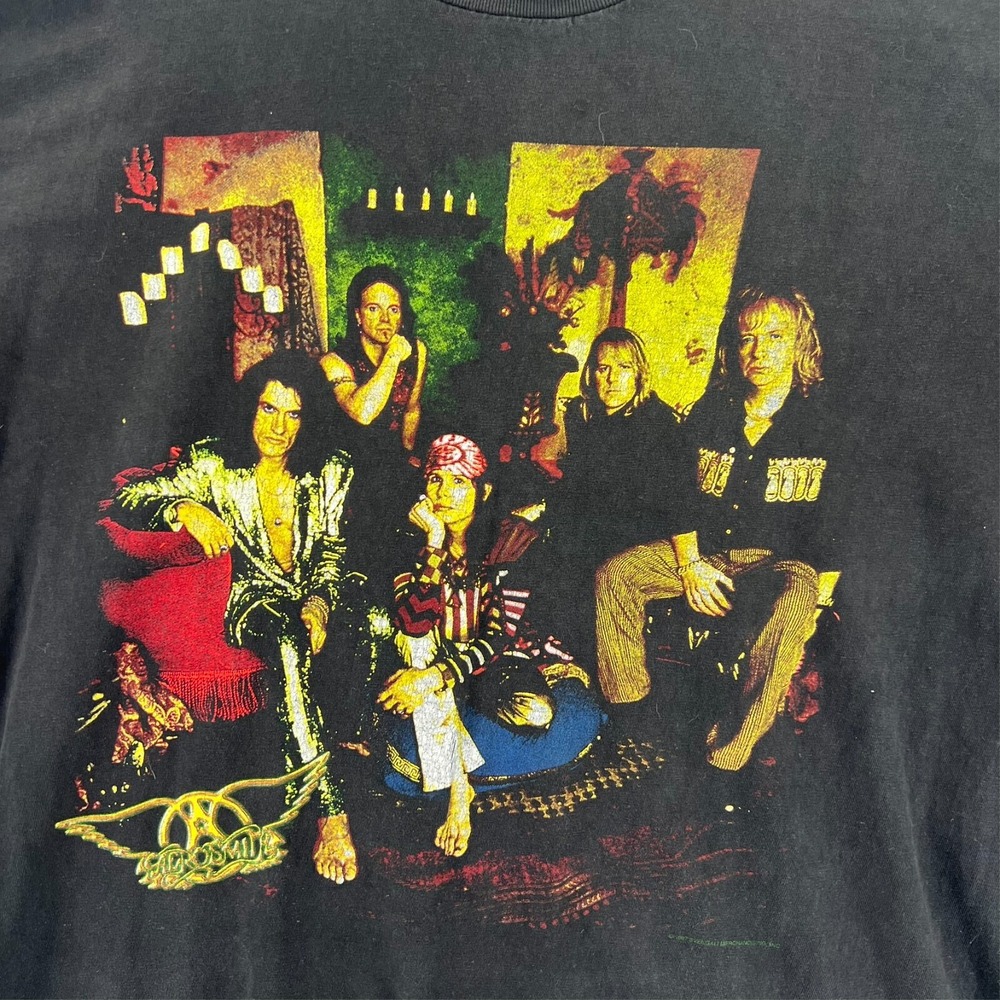 Vintage AEROSMITH Concert Tour T-Shirt Black XL Nine Lives Rock Music 1997 Black